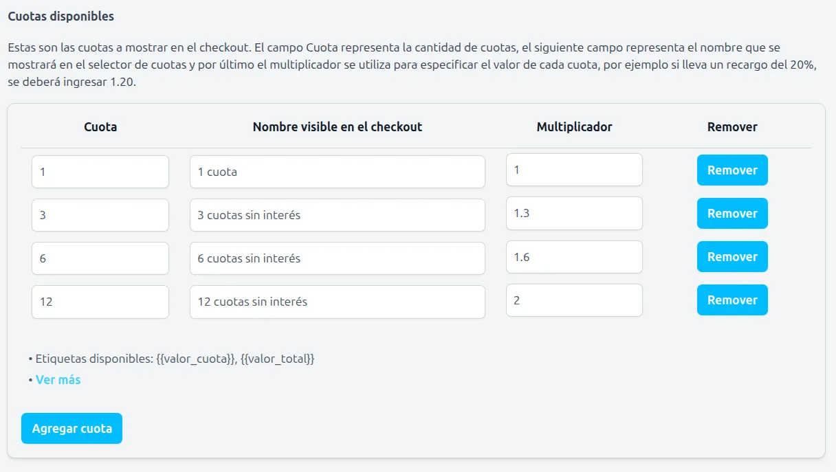 Cuotas en ajustes