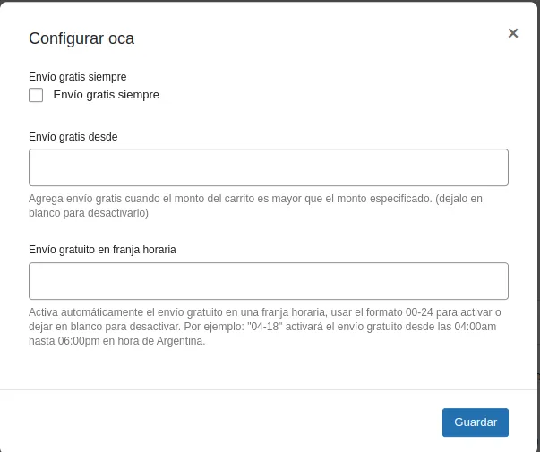 Configuración de medio de envío