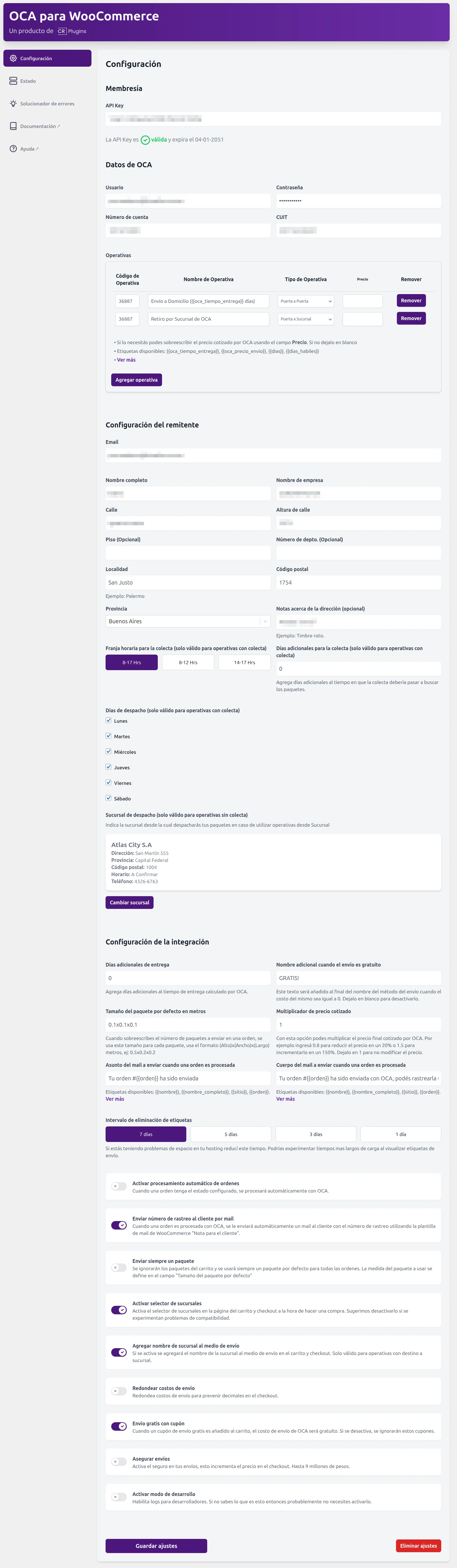 Ejemplo de configuración con despacho desde domicilio con colecta